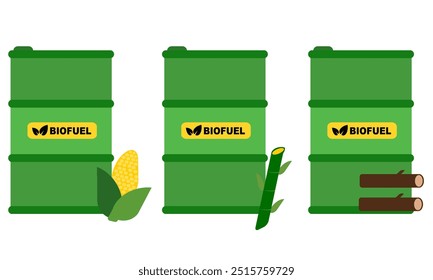 Biofuel clip art explanation for bussiness and education with illustration of sugar cellulose corn and drum. Bio fuel clip art. ethanol biomass