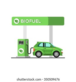 Biofuel. Eco fuel petrol station. Green energy. Save the earth, ecology, alternative energy. Vector illustration.