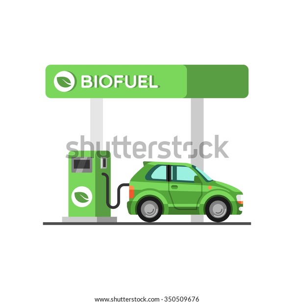 Biofuel. Eco\
fuel petrol station. Green energy. Save the earth, ecology,\
alternative energy. Vector\
illustration.