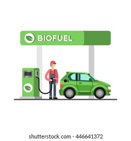 Biofuel. Eco Petrol Station. Green Energy. Alternative Power. Vector Illustration.