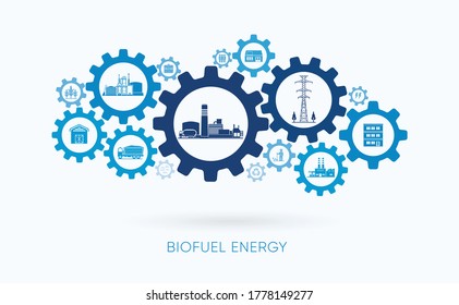 biofuel energy, biofuel power plant with gears icon