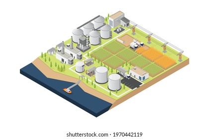 Biofuel Energy, Biofuel Power Plant In Isometric Graphic