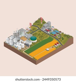 biofuel energy, biofuel power plant in isometric graphic