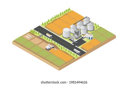 Biofuel Energy, Biofuel Refinery In Isometric Graphic