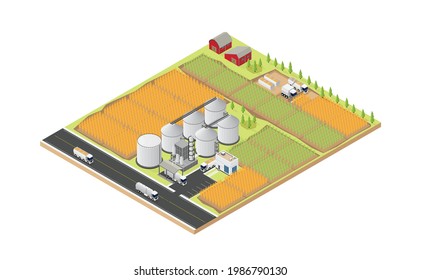 Biofuel Energy, Biofuel Refinery In Isometric Graphic