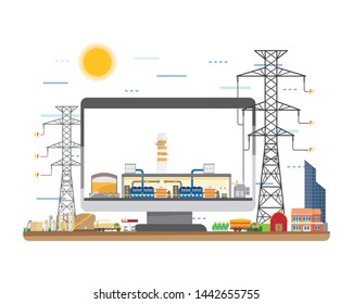 biofuel energy in screen monitor with transmission line in simple graphic