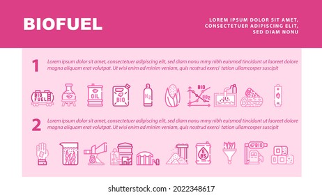 Biofuel Green Energy Landing Web Page Header Banner Template Vector. Biofuel Railway Carriage And Canister, Oil Barrel And Laboratory Flask, Bio Fuel Factory Illustration