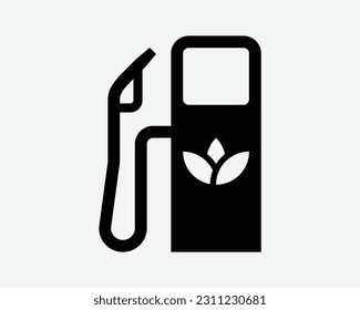 Biofuel Icon. Bio Fuel Gas Gasoline Eco Leaf Environmental Friendly Green Renewable Sign Symbol Black Artwork Graphic Illustration Clipart EPS Vector