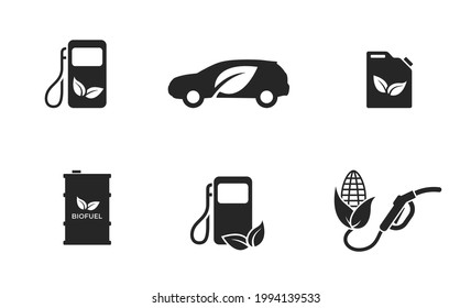 biofuel icon set. eco friendly transport industry. environment and alternative energy symbols. eco auto gas station. isolated vector images