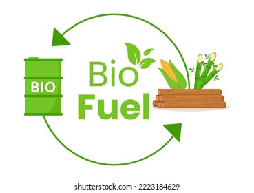 Biofuel Life Cycle of Natural Materials and Plants with Green Barrels or Biogas Production Energy in Flat Cartoon Hand Drawn Templates Illustration