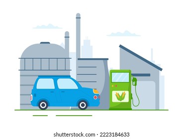 Biofuel Life Cycle of Natural Materials and Plants with Green Barrels or Biogas Production Energy in Flat Cartoon Hand Drawn Templates Illustration