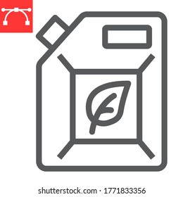 Icono de línea de biocombustible, aceite y ecología, gráfico vectorial jerrycan, icono lineal de trazo editable, eps 10