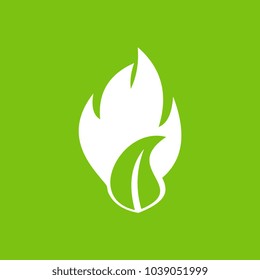 Biofuel logo icon in green color. Fire and leaf abstract.
