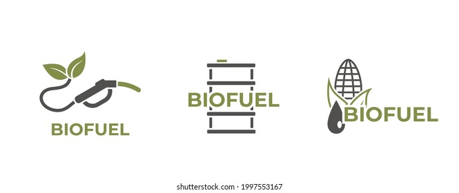 conjunto de logotipos para biocombustibles. industria ecológica y símbolos energéticos alternativos. imágenes vectoriales aisladas