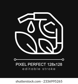 Biofuel pixel perfect white linear icon for dark theme. Natural material. Isolated vector illustration. Thin line illustration. Isolated symbol for night mode. Editable stroke. Poppins font used