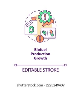 Biofuel production growth concept icon. Vegetable oils demand. Bioenergy consumption abstract idea thin line illustration. Isolated outline drawing. Editable stroke. Arial, Myriad Pro-Bold fonts used