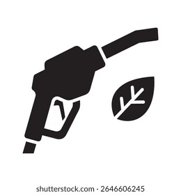 Biofuel bomba bocal glifo ícone com folha para eco amigável energia verde gasolina e sustentável fonte de combustível vetor ilustração vetor ícone de glifo sólido
