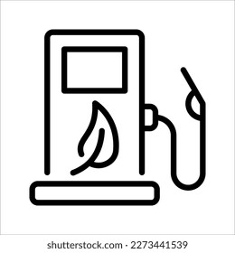 Biofuel pump station line icon with leaf. Green refill fuel nozzle. Renewable energy. Alternative power sources. Gas station pump. vector illustration on white background