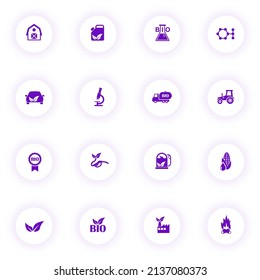 biofuel purple color vector icons on light round buttons with purple shadow. biofuel icon set for web, mobile apps, ui design and print