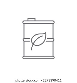 Icono lineal vectorial relacionado con el biocombustible. Barril con hoja. Energía alternativa, conservación del medio ambiente. Energía ecológicamente limpia. Ilustración de contorno vectorial Aislada en fondo blanco. Trazo editable