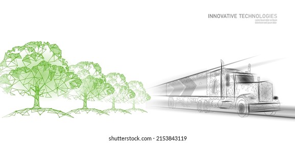 Biofuel Truck. Ecology Science Chemistry Biotechnology Eco Concept. Renewable Biorefinery Organic Gas 3D Render Polygonal Innovation Technology Vector Illustration