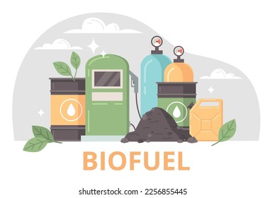 Biofuel types flat background offering different green energy products so as ethanol biogas biodiesel biocoal vector illustration