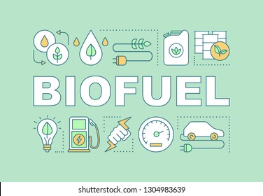 Biofuel word concepts banner. Biogas. Eco energy. Presentation, website. Alterntive energy source. Isolated lettering typography idea with linear icons. Vector outline illustration