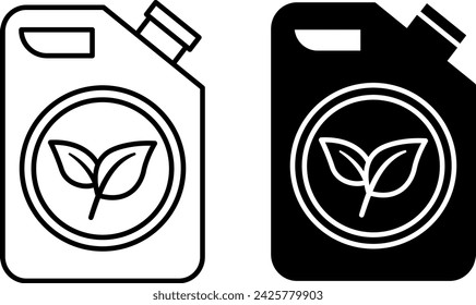 Biofuels icons. Black and White Vector Icons of Leaves on a Canister. Ecology and Environmental Protection Concept