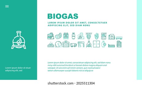 Biogas Energy Fuel Landing Web Page Header Banner Template Vector. Biogas Refueling Station And Cylinder, Corn And Algae Natural Ingredient Of Gas, Methane And Hydrogen Illustration