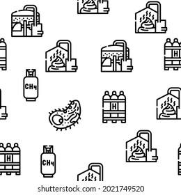 Biogas Energy Fuel Vector Seamless Pattern Thin Line Illustration