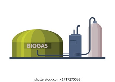 Biogas Energy Power Plant, Green Energy, Alternative Power Flat Vector Illustration