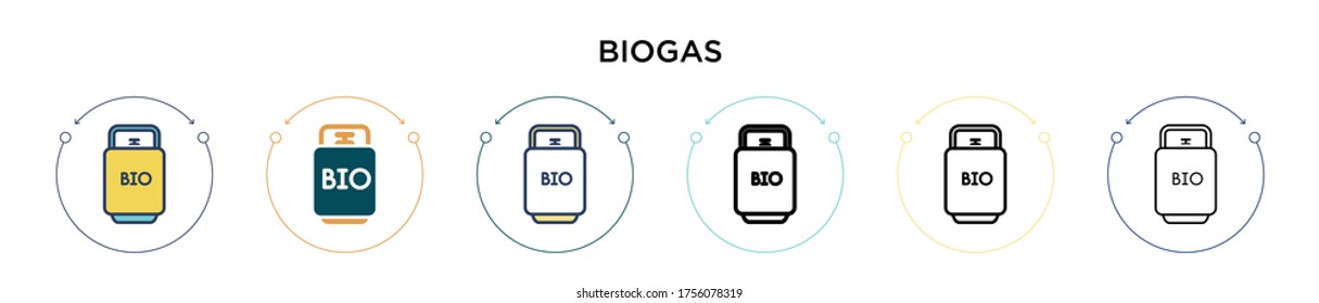 Biogas icon in filled, thin line, outline and stroke style. Vector illustration of two colored and black biogas vector icons designs can be used for mobile, ui, web