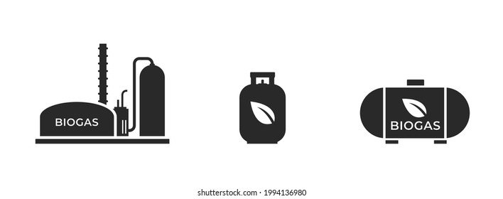 biogas icon set. gas production and storage symbol. eco friendly industry and alternative energy. isolated vector image in flat style