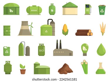 Biogas icons set cartoon vector. Biomass ethanol. Energy biofuel