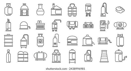 Biogas icons set outline vector. Ethanol energy. Biofuel plant farm waste