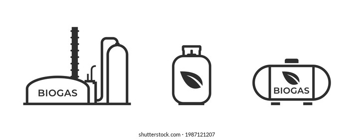 biogas line icon set. gas production and storage symbol. eco friendly industry, environment and alternative energy. isolated vector image