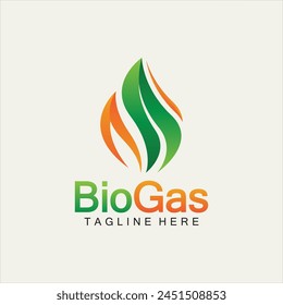 Biogas logo. Oil and gas logo. Biogas logo energy with Fire and leaf elements