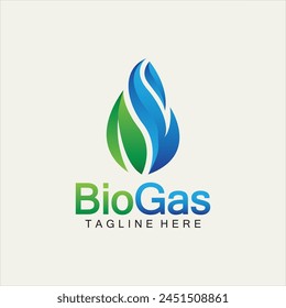 Biogas logo. Oil and gas logo. Biogas logo energy with Fire and leaf elements