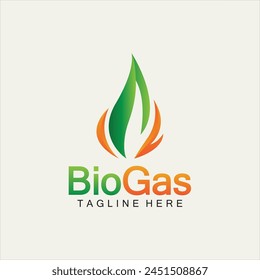 Biogas logo. Oil and gas logo. Biogas logo energy with Fire and leaf elements