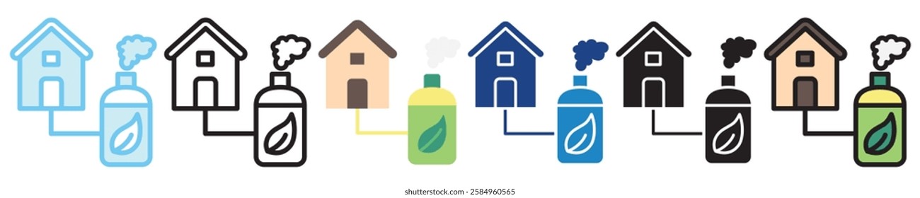 Biogas multi-style icon, outline, flat, glyph, dual tone, line color, UI, UX kit, app and web development, digital or print. For industry, education, ecology, environment, water treatment theme.