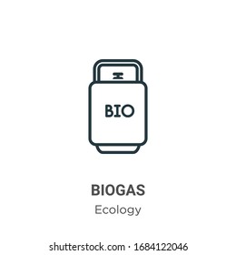 Icono de vector de contorno de biogás. Icono de biogás negro en línea delgada, ilustración de elemento simple vector plano del concepto de ecología editable trazo aislado en fondo blanco