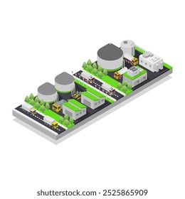 Biogas plant factory storage ecology factory green energy isometric on background