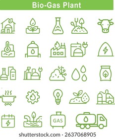 Biogas Plant Icons for Renewable Energy and Sustainable Fuel Systems