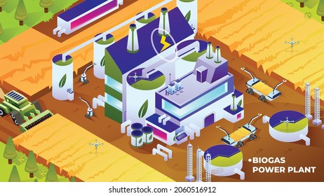 Biogas Power Plant - Isometric Illustration