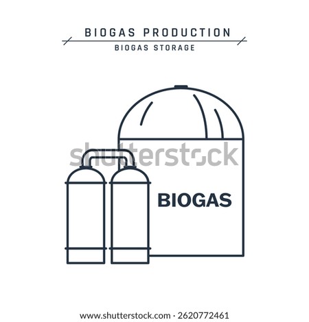 Biogas storage icon. Tanks with methane pictogram. Line pictogram of gas holders for environmental designs. Green energy and fuel production. Vector illustration isolated on a white background.