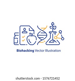 Biogenetic Concept, Science Education, Glass Tube Bio Sample Growth, DNA Research, Data And Analysis, Vector Line Icon