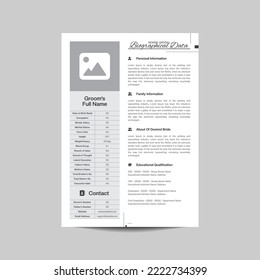 Biographical Data Design Template for Muslim Groom. There have some pieces of information. But More information can be added to express Groom's Personality. Contact Immediately.