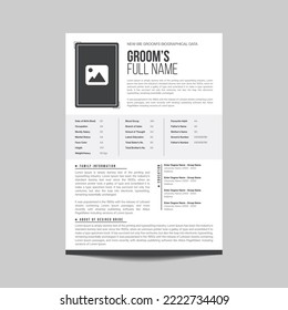 Biographical Data Design Template for Muslim Groom. There have some pieces of information. But More information can be added to express Groom's Personality. Contact Immediately.