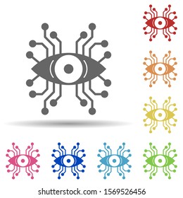 Biographical data, eye, circuit board in multi color style icon. Simple glyph, flat vector of business icons for ui and ux, website or mobile application