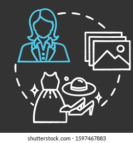 Biographical museum chalk concept icon. Cultural materials exposition. Clothes and belongings display. Famous person history exhibition idea. Vector isolated chalkboard illustration